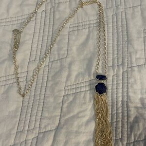 Kendra Scott Gold Tassel Necklace with Navy Blue Stones